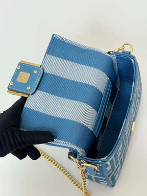 Fendi 8BS017 Baguette Mini Blue denim-effect FF jacquard bag - Default Title - View 9