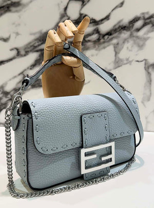 Fendi 8BS017 Baguette Mini Blue Selleria bag with 309 hand-sewn Tpstitches 8610S - Default Title - View 2