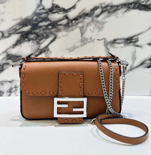 Fendi 8BS017 Baguette Mini Brown Selleria bag with 309 hand-sewn Tpstitches 8610S - Default Title - View 2