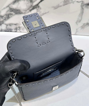 Fendi 8BS017 Baguette Mini Gray Blue Selleria bag with 309 hand-sewn Tpstitches 8610S - Default Title - View 9