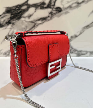 Fendi 8BS017 Baguette Mini Red Selleria bag with 309 hand-sewn Tpstitches 8610S - Default Title - View 2