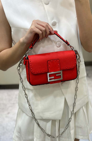 Fendi 8BS017 Baguette Mini Red Selleria bag with 309 hand-sewn Tpstitches 8610S - Default Title - View 14