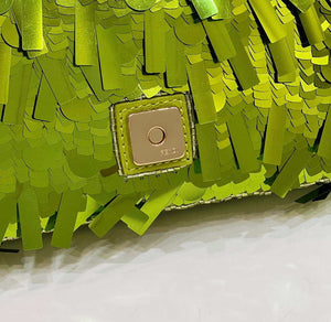 Fendi 8BS017 Mini Baguette Acid green sequin and leather bag 8601s - Default Title - View 6