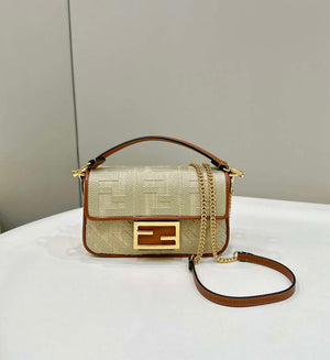 Fendi 8BS017 Mini Baguette Apricot canvas bag with FF embroidery 0159BS - Default Title - View 1