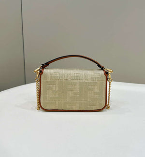 Fendi 8BS017 Mini Baguette Apricot canvas bag with FF embroidery 0159BS - Default Title - View 2