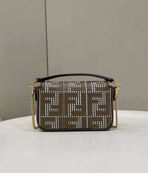 Fendi 8BS017 Mini Baguette Brown houndstooth wool bag with FF embroidery 8588S - Default Title - View 2