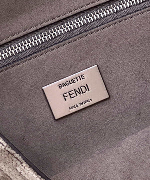 Fendi 8BS017 Mini Baguette Chain Midi Dove gray FF tapestry fabric bag 8579S - Default Title - View 7