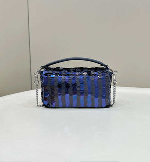 Fendi 8BS017 Mini Baguette Dark and mid blue sequin and leather bag 8601s - Default Title - View 2
