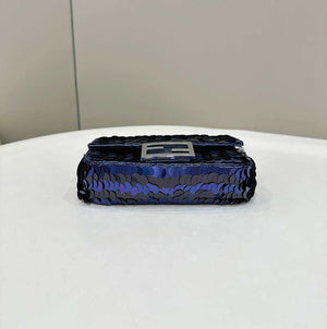 Fendi 8BS017 Mini Baguette Dark and mid blue sequin and leather bag 8601s - Default Title - View 4