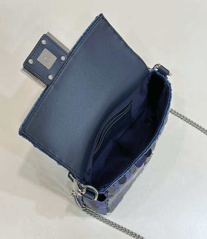 Fendi 8BS017 Mini Baguette Dark and mid blue sequin and leather bag 8601s - Default Title - View 9