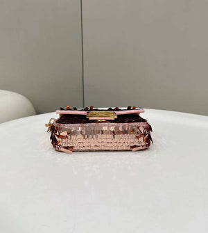 Fendi 8BS017 Mini Baguette Pink sequin and leather bag 8601s - Default Title - View 3