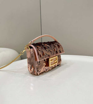 Fendi 8BS017 Mini Baguette Pink sequin and leather bag 8601s - Default Title - View 4