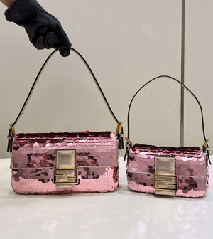 Fendi 8BS017 Mini Baguette Rose red sequin and leather bag 8601s - Default Title - View 5