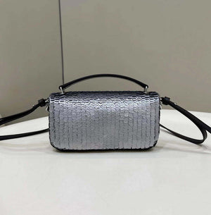 Fendi 8BS017 Mini Baguette Silver sequin and leather bag 8601s - Default Title - View 4
