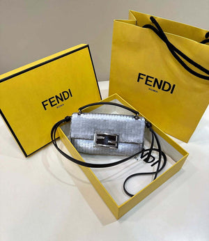 Fendi 8BS017 Mini Baguette Silver sequin and leather bag 8601s - Default Title - View 3