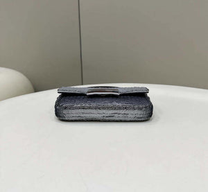 Fendi 8BS017 Mini Baguette Silver sequin and leather bag 8601s - Default Title - View 9
