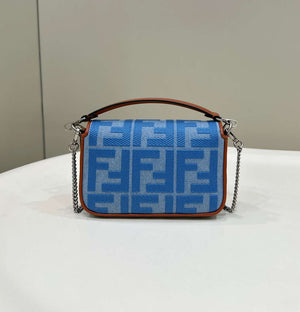 Fendi 8BS017 Mini Baguette Sky Blue canvas bag with FF embroidery 0159BS - Default Title - View 2