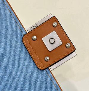 Fendi 8BS017 Mini Baguette Sky Blue canvas bag with FF embroidery 0159BS - Default Title - View 5