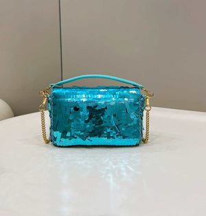 Fendi 8BS017 Mini Baguette Turquoise sequin and leather bag 8601s - Default Title - View 2