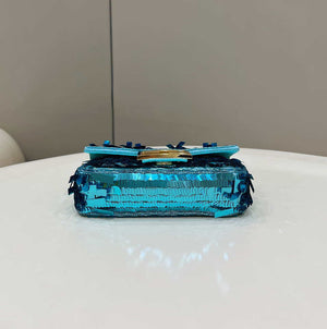 Fendi 8BS017 Mini Baguette Turquoise sequin and leather bag 8601s - Default Title - View 3