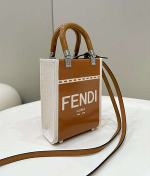 Fendi 8BS051 Mini Sunshine Shopper Brown & White Leather Bag 8616S - Default Title - View 3