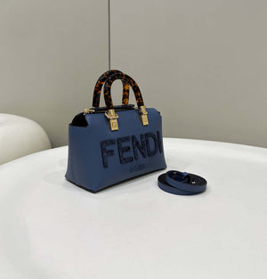 Fendi 8BS067 By The Way Mini Small Boston bag in mint Navy Blue leather - Default Title - View 3