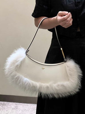 Fendi 8BS068ALS9F1IVS O¡¯Lock Swing Camellia leather and fox fur pouch 8573 White - Default Title - View 10