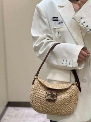 Fendi 8BS069 Fendi Beige raffia bag Croissant bag 8373 - Default Title - View 11