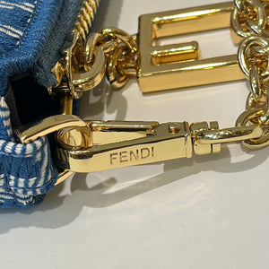 Fendi 8BS073 Baguette Pouch Blue denim-effect FF jacquard charm pouch with chain - Default Title - View 5
