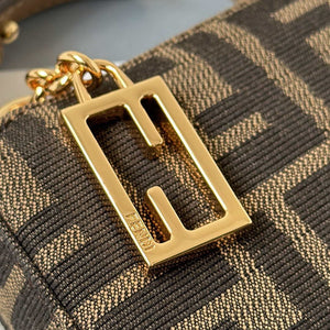 Fendi 8BS073 Baguette Pouch Bronw denim-effect FF jacquard charm pouch with chain - Default Title - View 4
