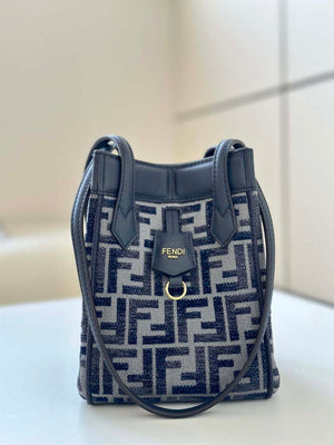 Fendi 8BS083 Fendi Origami Mini Transformable dark blue FF chenille mini-bag 8626BGs - Default Title - View 2