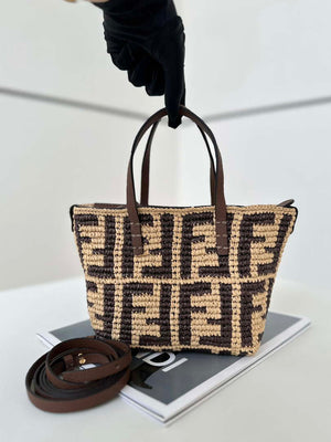 Fendi 8BS096 Roll Mini Brown FF raffia crochet mini bag 8655 - Default Title - View 2