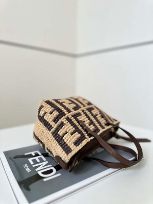 Fendi 8BS096 Roll Mini Brown FF raffia crochet mini bag 8655 - Default Title - View 4