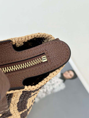 Fendi 8BS096 Roll Mini Brown FF raffia crochet mini bag 8655 - Default Title - View 5