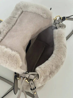 Fendi 8BS105ABVEF0K7E Small Mamma Baguette Beige shearling bag 8693s - Default Title - View 5