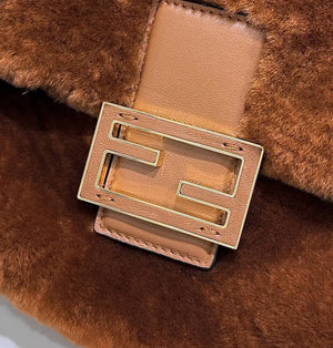 Fendi 8BS105ABVEF0K7E Small Mamma Baguette Brown shearling bag 8693s - Default Title - View 5