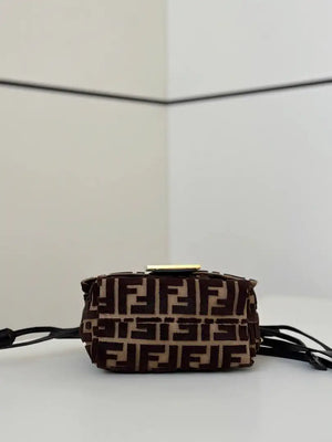 Fendi 8BS105AV5WF1SXQ Mamma Baguette Small Navy Brown-effect FF jacquard mini-bag miniature 8692s - Default Title - View 4