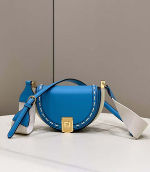 Fendi 8BT346 Moonlight Shoulder Saddle Leather Bag Blue - Default Title - View 1