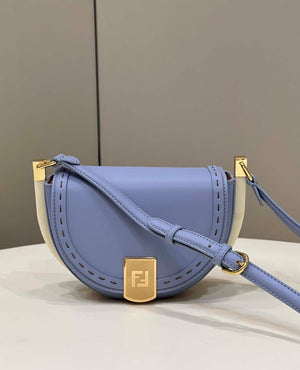 Fendi 8BT346 Moonlight Shoulder Saddle Leather Bag Purple Blue - Default Title - View 1