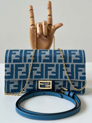 Fendi 8M0498 Wallet On Chain Baguette Blue denim-effect FF jacquard wallet - Default Title - View 1