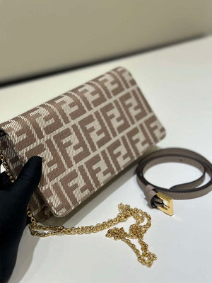 Fendi 8M0498 Wallet On Chain Baguette Gray denim-effect FF jacquard wallet - Default Title - View 3