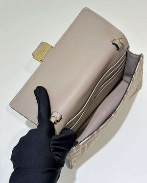 Fendi 8M0498 Wallet On Chain Baguette Gray denim-effect FF jacquard wallet - Default Title - View 9