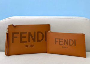 Fendi 8N0178AC9L Fendi logo flat pouch clutch 8370L Tan - Default Title - View 1