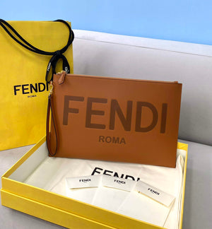 Fendi 8N0178AC9L Fendi logo flat pouch clutch 8370L Tan - Default Title - View 2