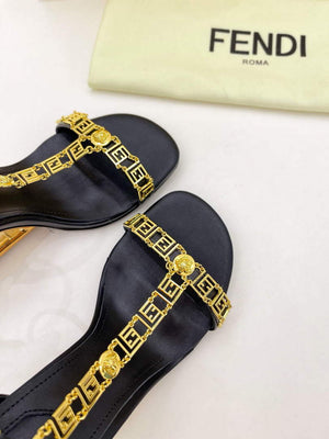 Fendi 8X8306 First Fendace Leather high-heeled Sandals black - 35 - View 6