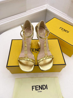 Fendi 8X8306 First Fendace Leather high-heeled Sandals gold - 35 - View 2