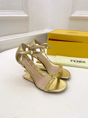 Fendi 8X8306 First Fendace Leather high-heeled Sandals gold - 35 - View 1