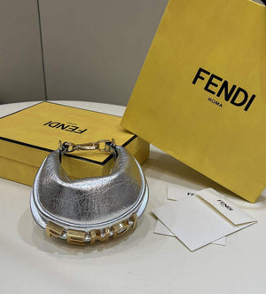 Fendi Nano Fendigraphy Black Leather Charm 7AS089 Silver - Default Title - View 1