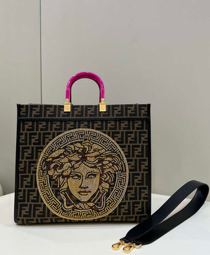 Fendi Sunshine Medium Tote Shoulder Bag 8BH386 Fendi X Versace Logo Green - Default Title - View 1