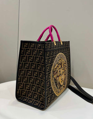Fendi Sunshine Medium Tote Shoulder Bag 8BH386 Fendi X Versace Logo Green - Default Title - View 3